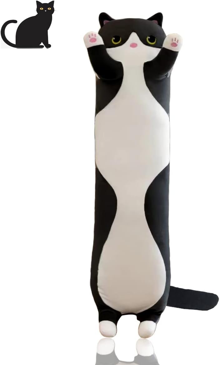 Long Stuffed Cat Plush Pillow Cute Cat Stuffed Animals Soft Long Body Throw Sleeping Pillow(Pink,27.5inch) |