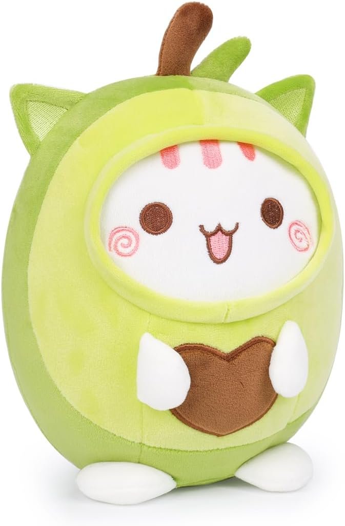 Cute Strawberry Cat Plush Pillow 8" Kitten Stuffed Animal, Soft Kawaii Cat Plushie with Strawberry Outfit Costume Gift for Kids |