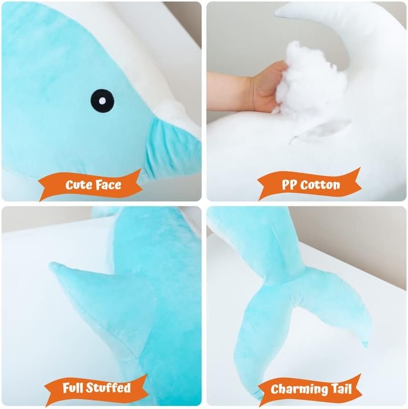 Dolphin Stuffed Animal Plush Pillow, Giant Dolphin Plush Toy Soft Whale Hugging Pillow Stuffed Dolphin Pillow for Children Girls(Pink,100cm/39.37inch) |