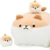 Shiba Inu Plush Pillow 16 Inch with 4 Babies in Mommy??s Belly, Super Soft Cartoon Dog Stuffed Animal Squishmallow Gift for Kid's Birthday |