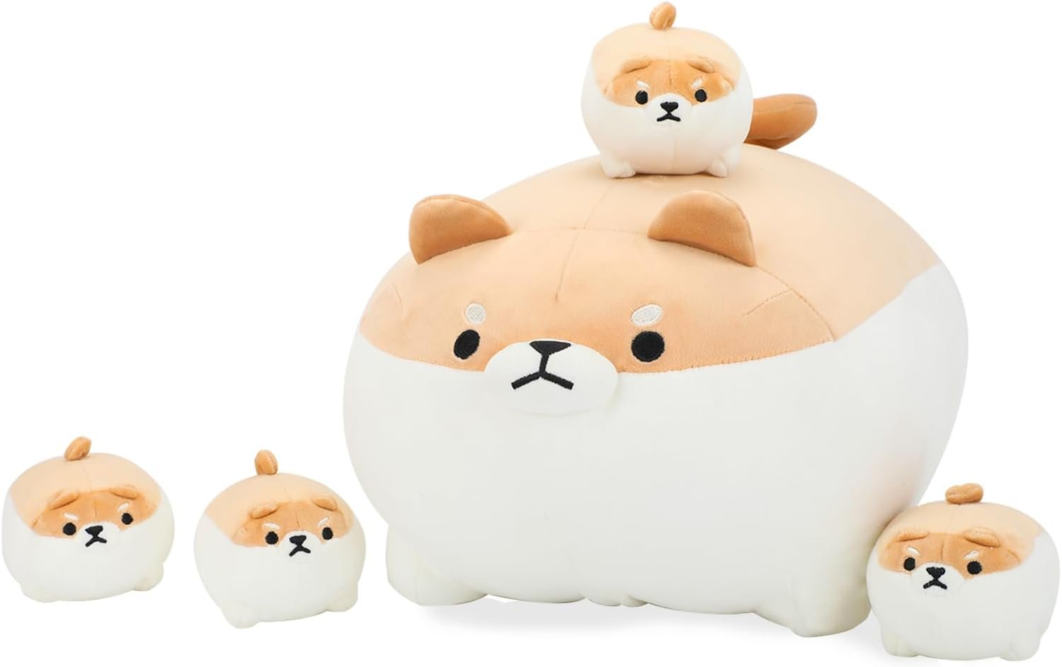 Shiba Inu Plush Pillow 16 Inch with 4 Babies in Mommy??s Belly, Super Soft Cartoon Dog Stuffed Animal Squishmallow Gift for Kid's Birthday |