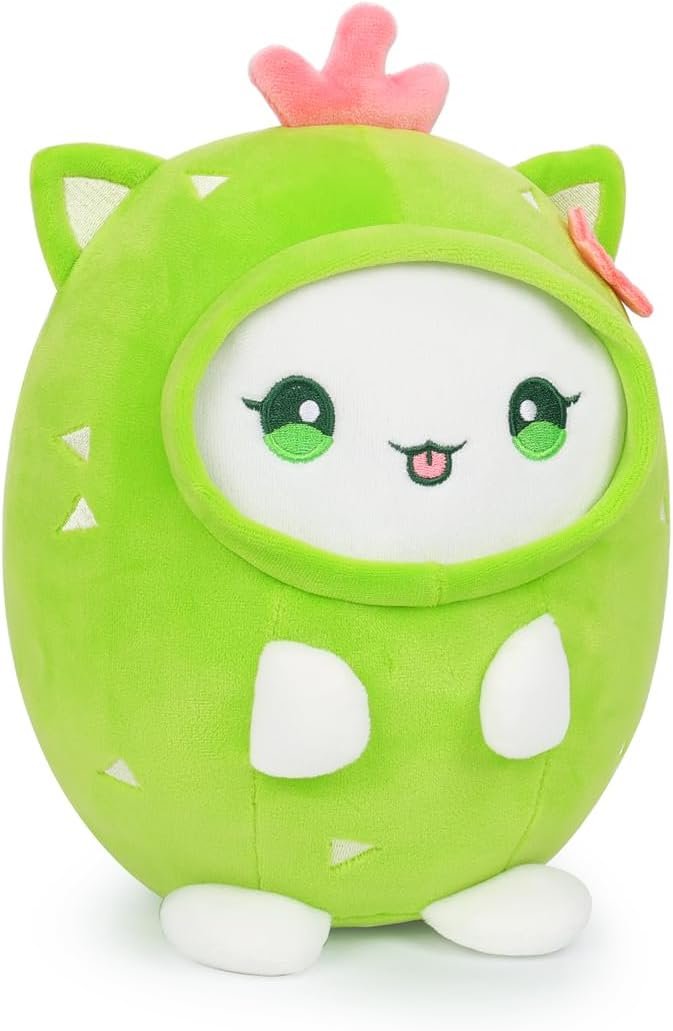 Cute Strawberry Cat Plush Pillow 8" Kitten Stuffed Animal, Soft Kawaii Cat Plushie with Strawberry Outfit Costume Gift for Kids |