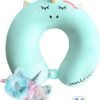Neck Travel Pillow for Kids, Unicorn Airplane Memory Foam Pillow with Cute Sleep Mask & Earplugs, Lightweight Travelling Sleeping Pillow Set for Car, Train, Bus and Home Use (Purple) |