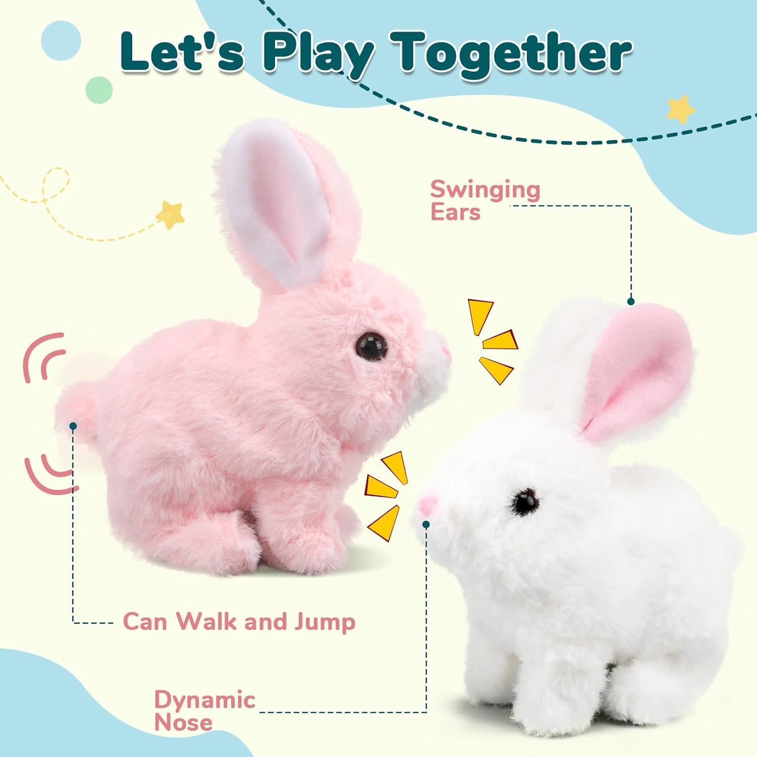 Hopping Bunny Baby Toys with Sounds, Wiggling Ears, Twitching Mouth and Nose, Educational Interactive Rabbit Plush Toy for Kids |