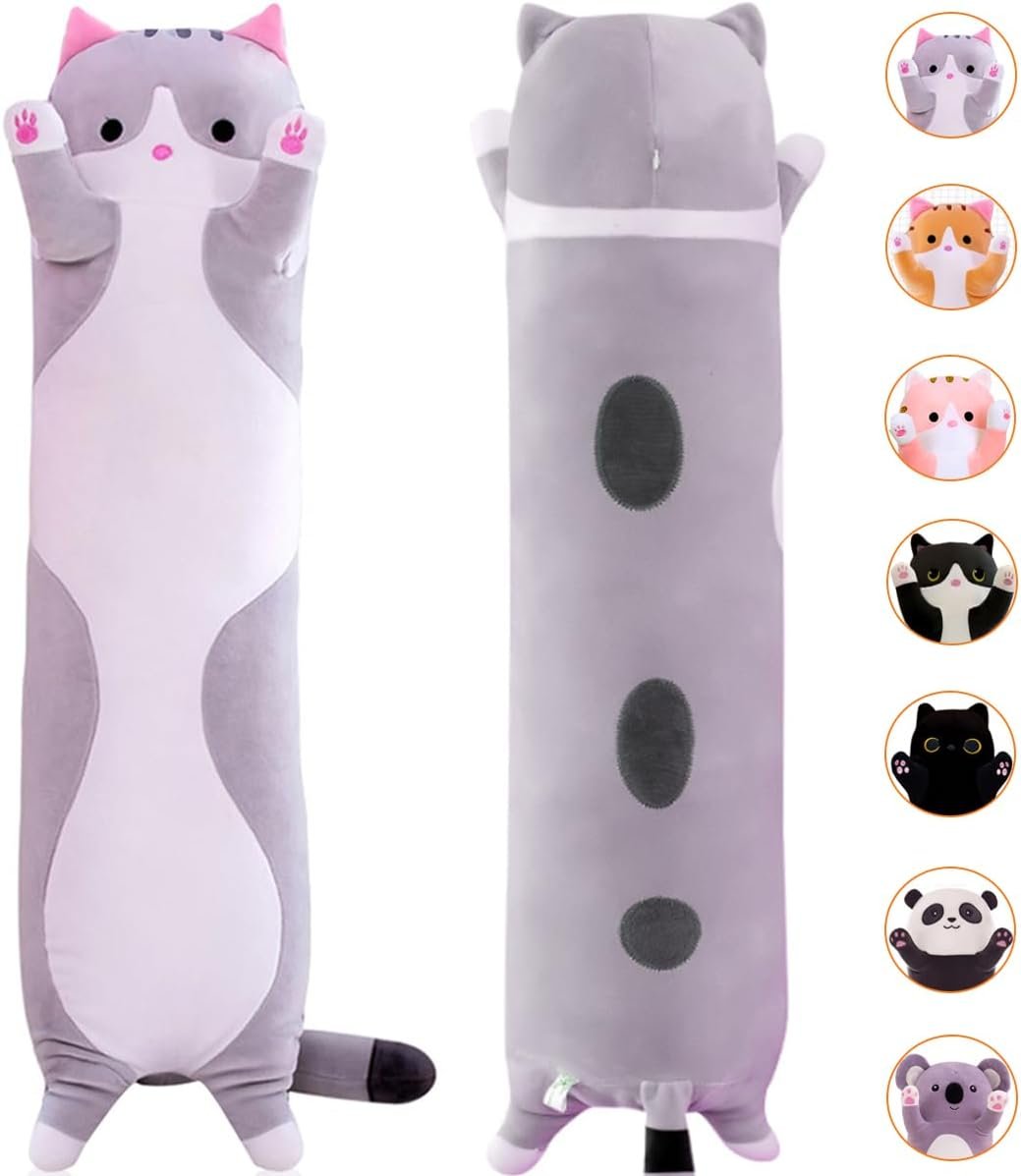 Long Stuffed Cat Plush Pillow Cute Cat Stuffed Animals Soft Long Body Throw Sleeping Pillow(Pink,27.5inch) |