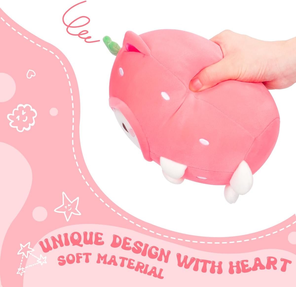 Cute Strawberry Cat Plush Pillow 8" Kitten Stuffed Animal, Soft Kawaii Cat Plushie with Strawberry Outfit Costume Gift for Kids |