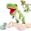 Dinosaur Stuffed Animal with Babies,23.6'' Big Mommy Stuffed Dinosaur with 3 Baby Dinosaur Stuffed Toys & 3 Eggs Plush Inside Belly, Boy Girl Dinosaur Toys for Kids 3-5, Pink T-rex Toy |