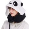 Hooded Neck Pillow for Kids and Adults, 100% Pure Memory Foam Upgraded Travel Pillow with Hood, Kids Neck Pillow for Airplane, Outdoor, Office, Soft, Washable, Easy Storage, Panda |