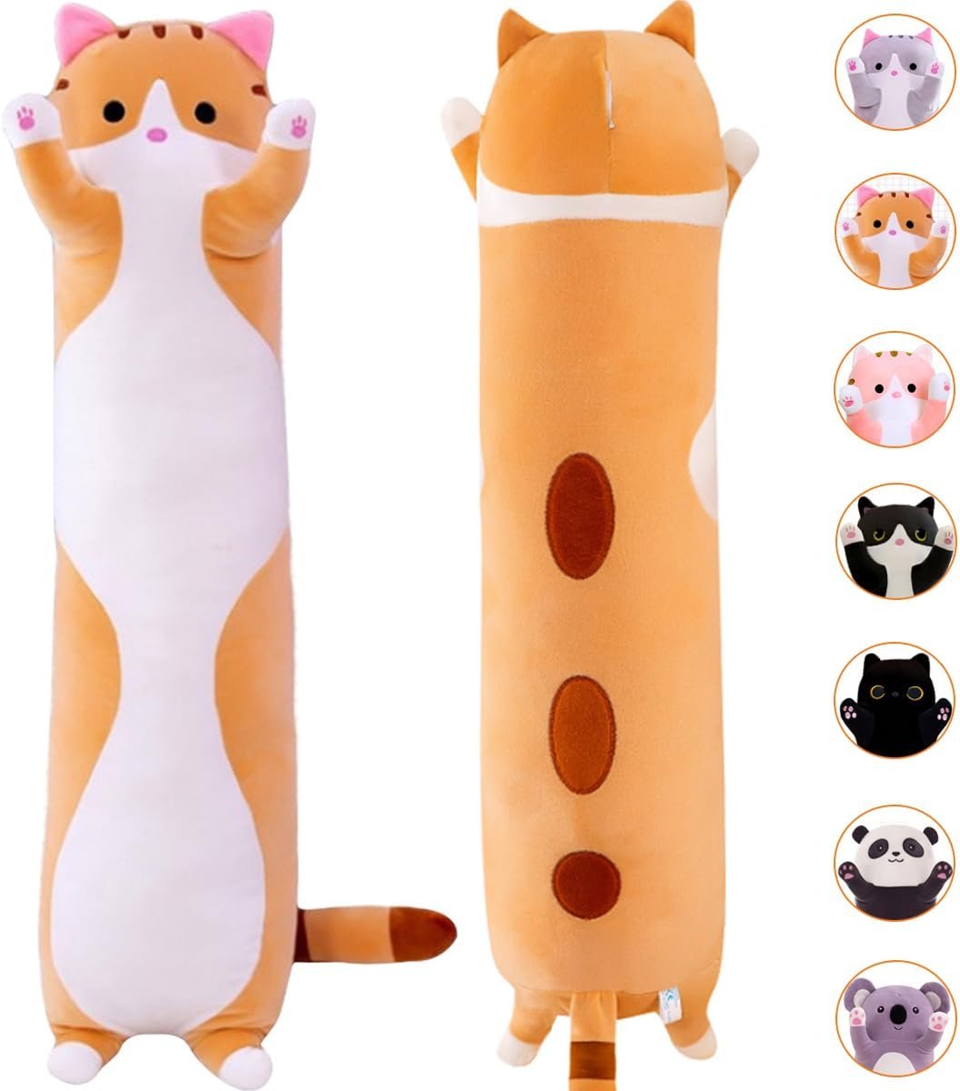 Long Stuffed Cat Plush Pillow Cute Cat Stuffed Animals Soft Long Body Throw Sleeping Pillow(Pink,27.5inch) |
