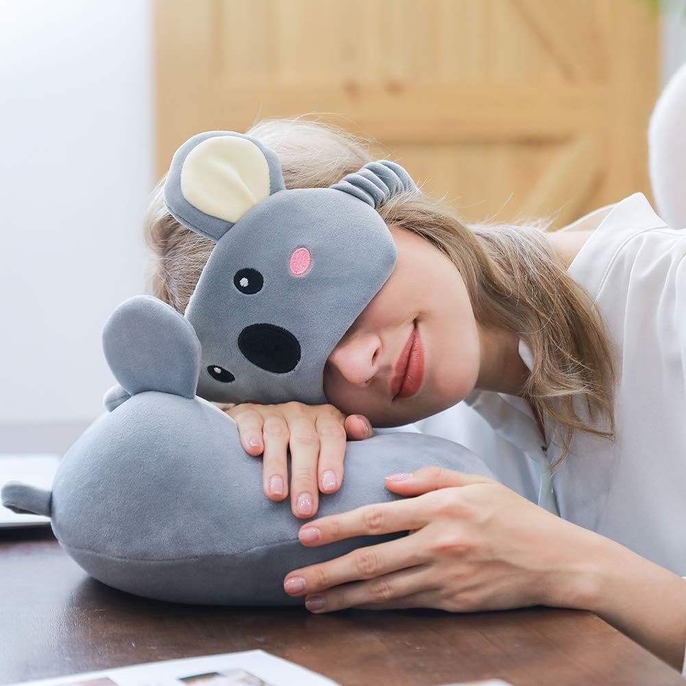 Memory Foam Animal Travel Pillow, Comfortable Neck Pillow with Cute Eye Mask Lightweight Traveling Pillow for Airplane, Car, Train, Bus and Home Use (Koala) |