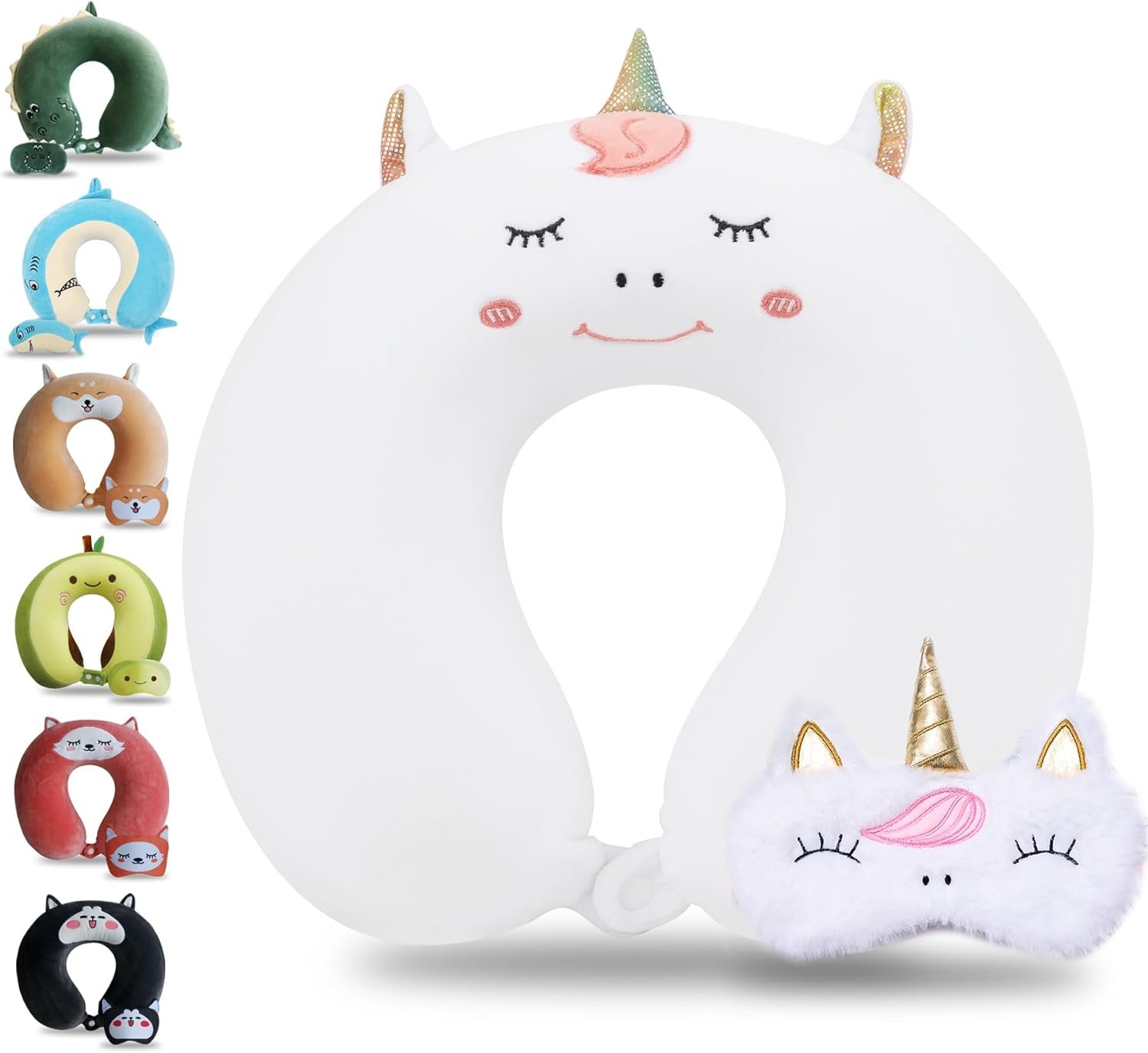 Cute Travel Pillow with Sleep Eye Mask Cartoon Headrest & Neck Pillow for Kids Boys & Girls, Teens |