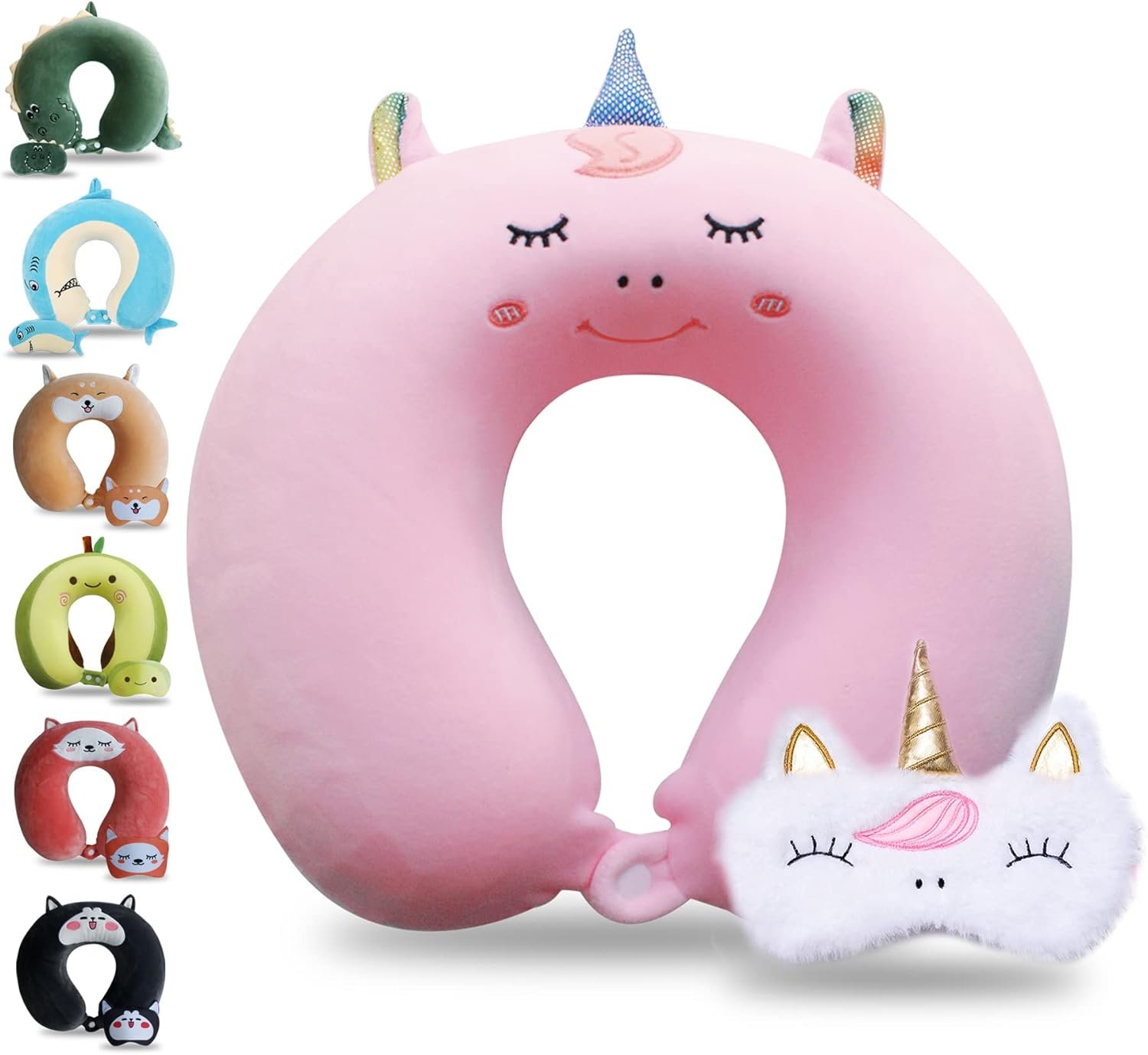 Cute Travel Pillow with Sleep Eye Mask Cartoon Headrest & Neck Pillow for Kids Boys & Girls, Teens |
