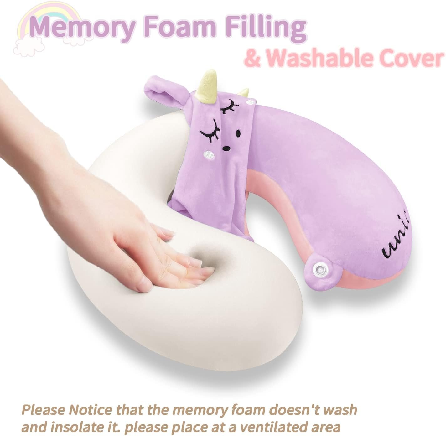 Neck Travel Pillow for Kids, Unicorn Airplane Memory Foam Pillow with Cute Sleep Mask & Earplugs, Lightweight Travelling Sleeping Pillow Set for Car, Train, Bus and Home Use (Purple) |