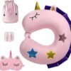 Neck Travel Pillow for Kids, Unicorn Airplane Memory Foam Pillow with Cute Sleep Mask & Earplugs, Lightweight Travelling Sleeping Pillow Set for Car, Train, Bus and Home Use (Purple) |