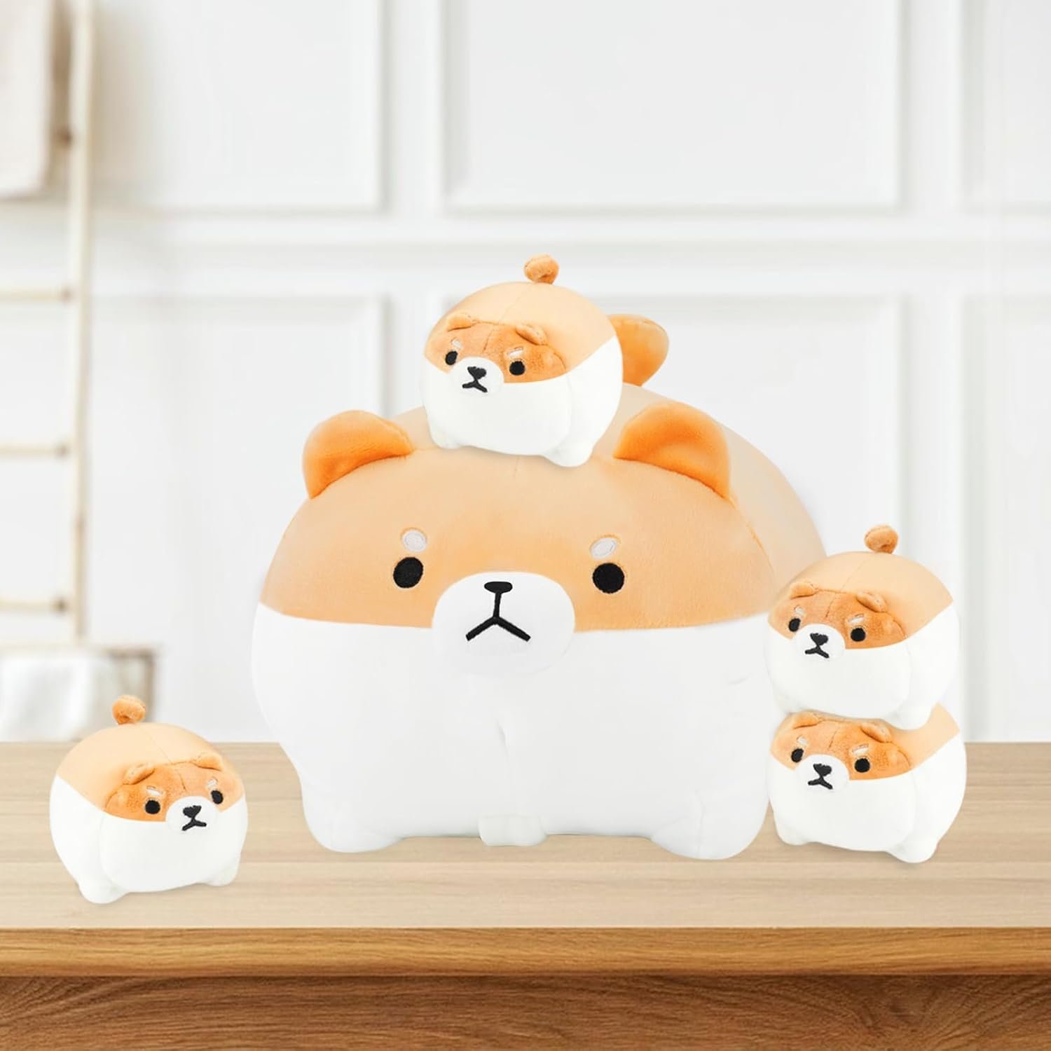 Shiba Inu Plush Pillow 16 Inch with 4 Babies in Mommy??s Belly, Super Soft Cartoon Dog Stuffed Animal Squishmallow Gift for Kid's Birthday |