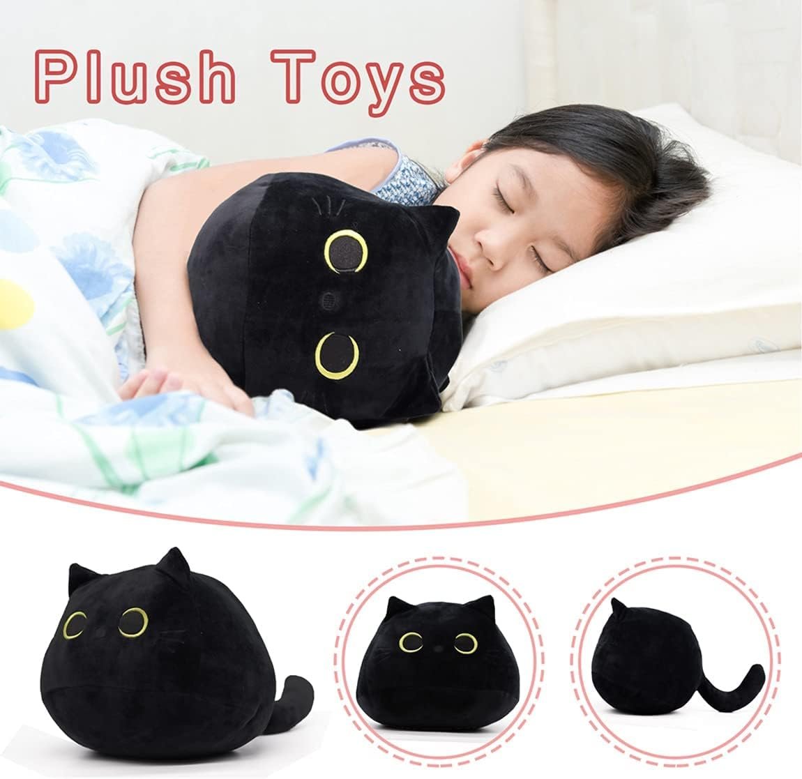 Black Cat Plush Toy: Soft, Stuffed Animal Pillow, Baby Sofa Decoration, Cat-shaped Design |