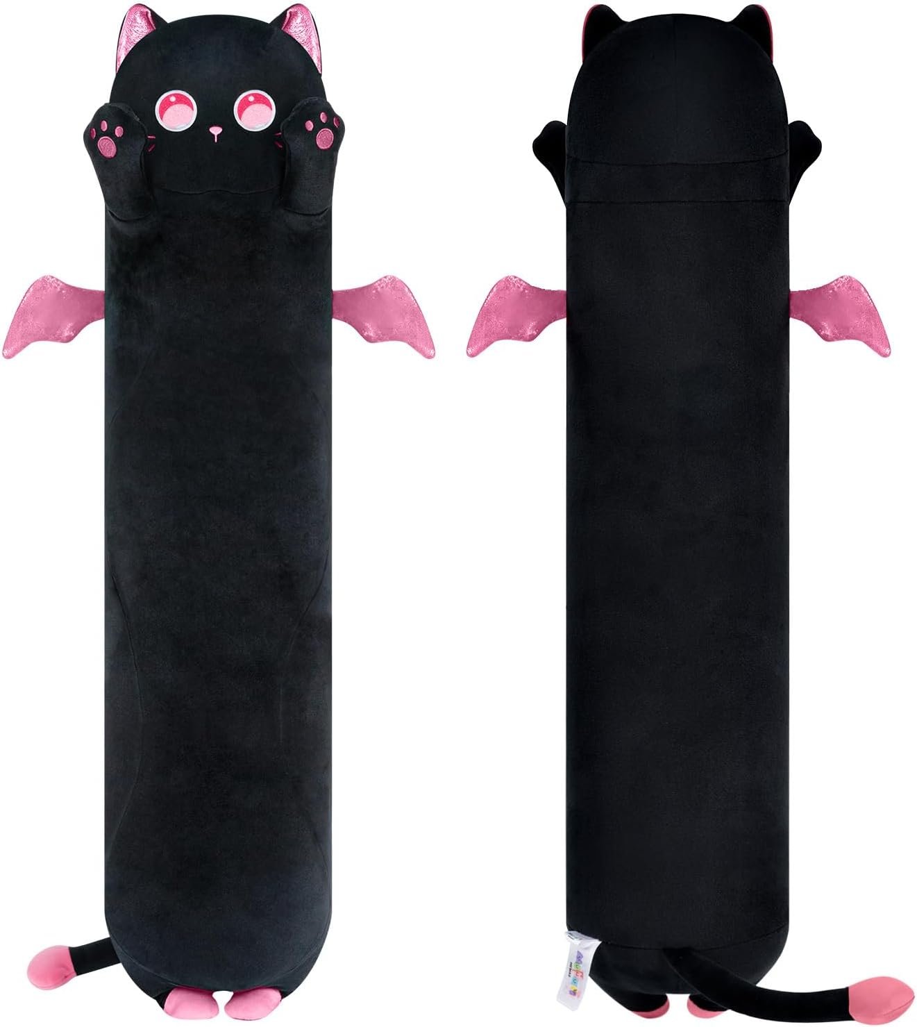 Long Cat Plush Body Pillow, 20?? Cute Black Cat Stuffed Animals Plushies, Kawaii Big Squishy Plush Toys Gift for Kids Girls Boys |