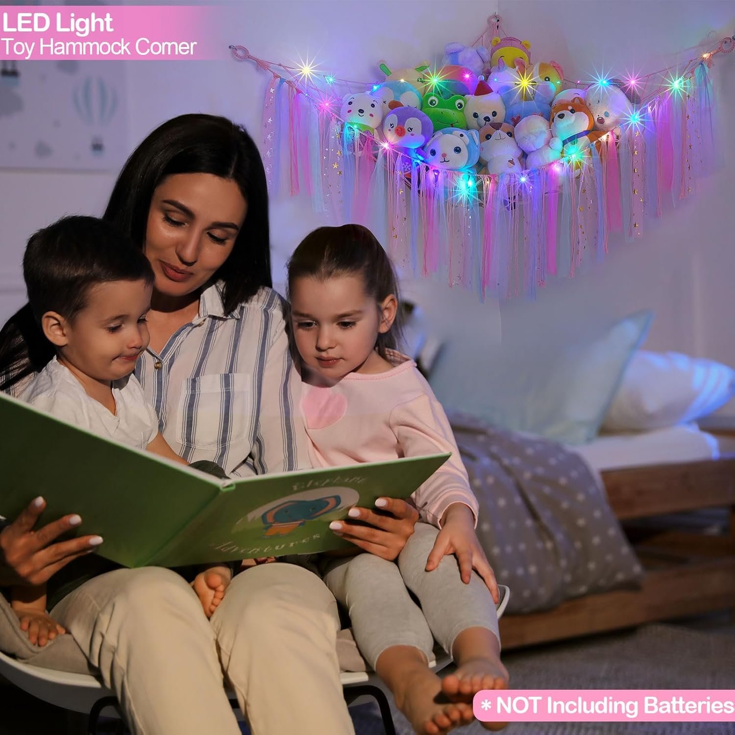 FIOBEE Stuffed Animals Net or Hammock with LED Light, Toy Hammock Hanging Stuffed Animals Storage Organizer Holder Room D??cor for Nursery Kids Bedroom |