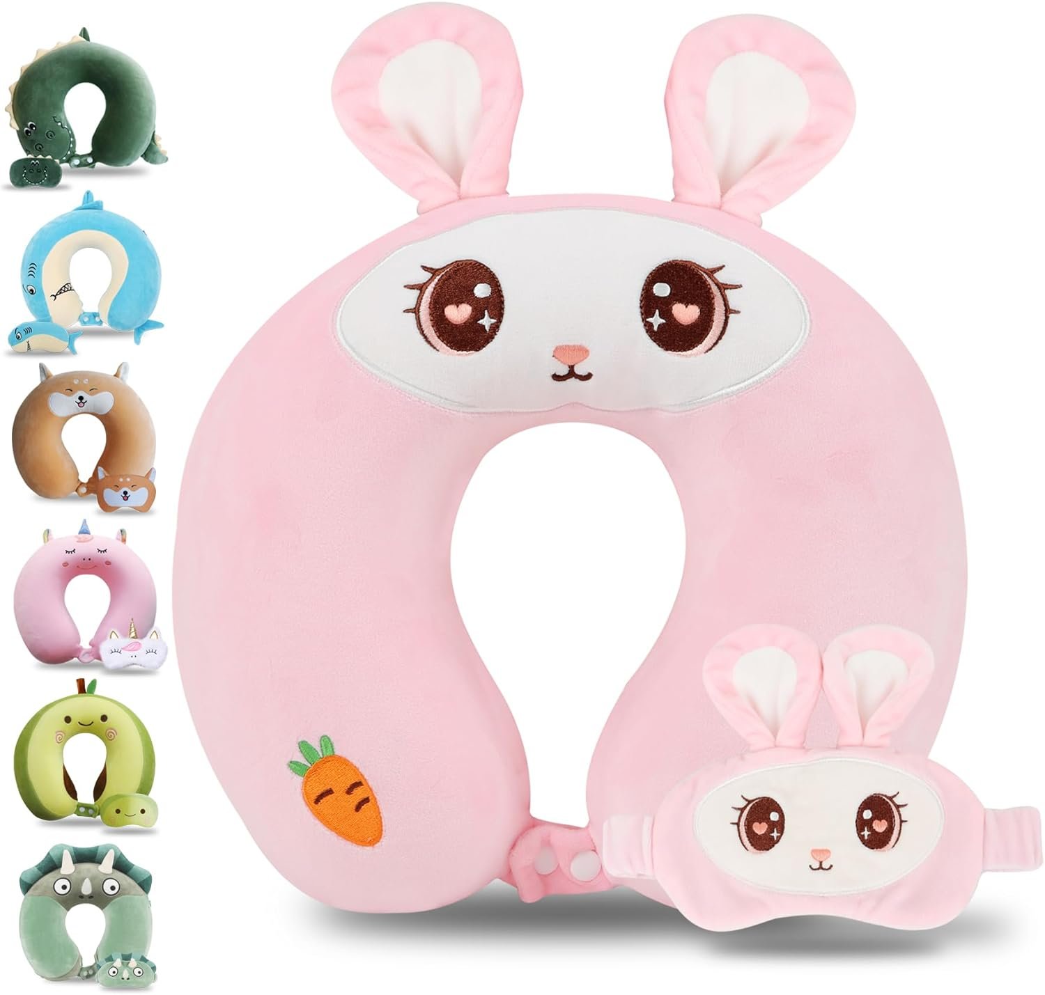 Cute Travel Pillow with Sleep Eye Mask Cartoon Headrest & Neck Pillow for Kids Boys & Girls, Teens |