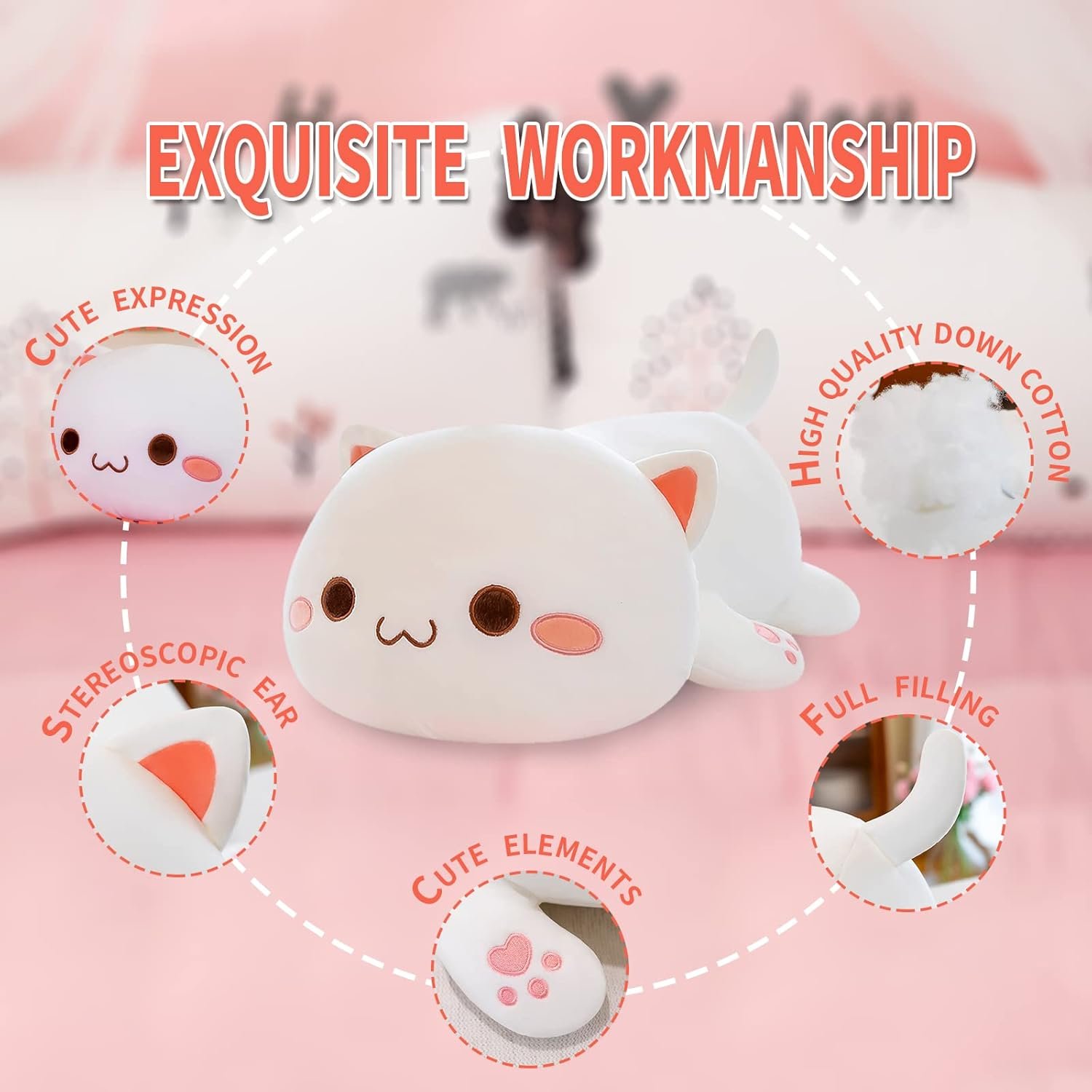 Cat Stuffed Animals, Soft Cat Plush Pillow Kawaii Kitten Stuffed Animal Toy Gifts for Kids Boys Girls Room Decor |