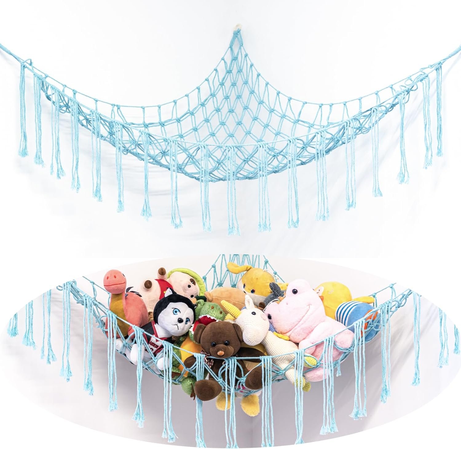 717lnlnxbkL._AC_SL1500 Stuffed Animals Net or Hammock Large,55 inch Toy Hammock Macrame Stuff Animal Storage Corner Hanging Net Holder,Mesh Hammock Plush Toy Organizer with Hooks for Bedroom,Nursery (White) |