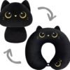 Kids Travel Pillow, 2 in 1 Deformable Kids Neck Pillow with U-Shaped Pillow & Cute Black Cat Animal Reversible Plush Toy for Airplane, Car, Train - 13 Inches |
