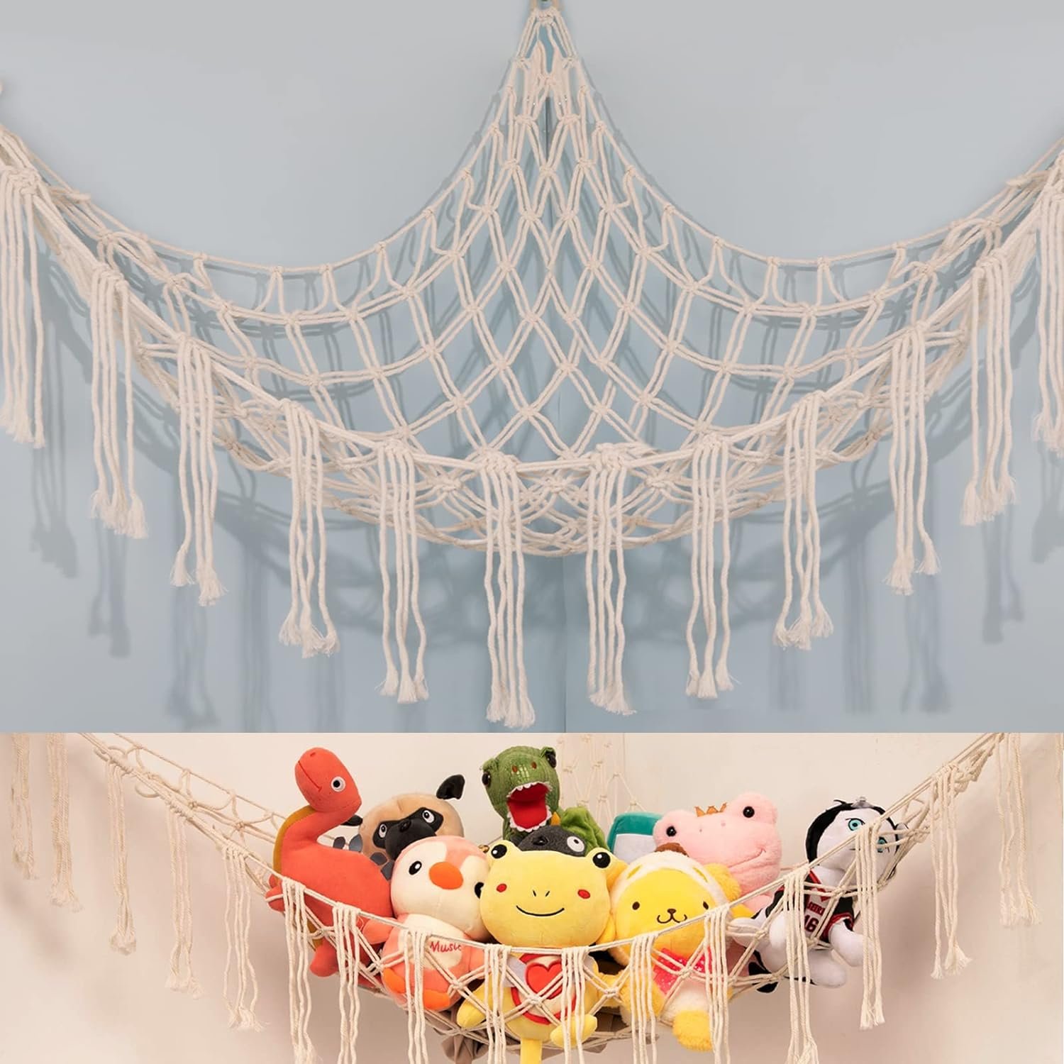 Stuffed Animals Net or Hammock Large,55 inch Toy Hammock Macrame Stuff Animal Storage Corner Hanging Net Holder,Mesh Hammock Plush Toy Organizer with Hooks for Bedroom,Nursery (White) |
