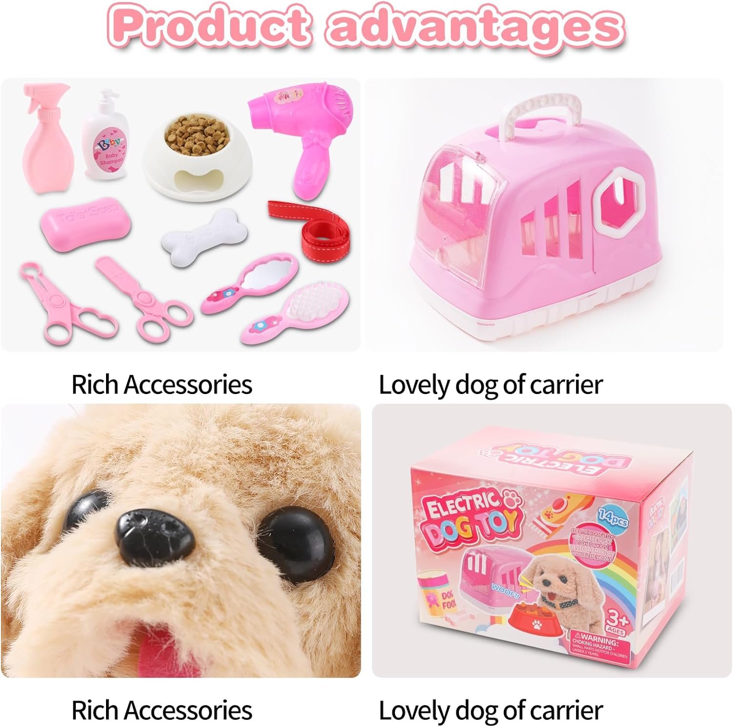 14PCS Dog Toys for Kids, Walking Barking Electronic Interactive Plush Puppy Toy with Carrier and Accessories, Pet Care Toy Set for Kids, for Girls and Boys 3 4 5 6+ Year Old |