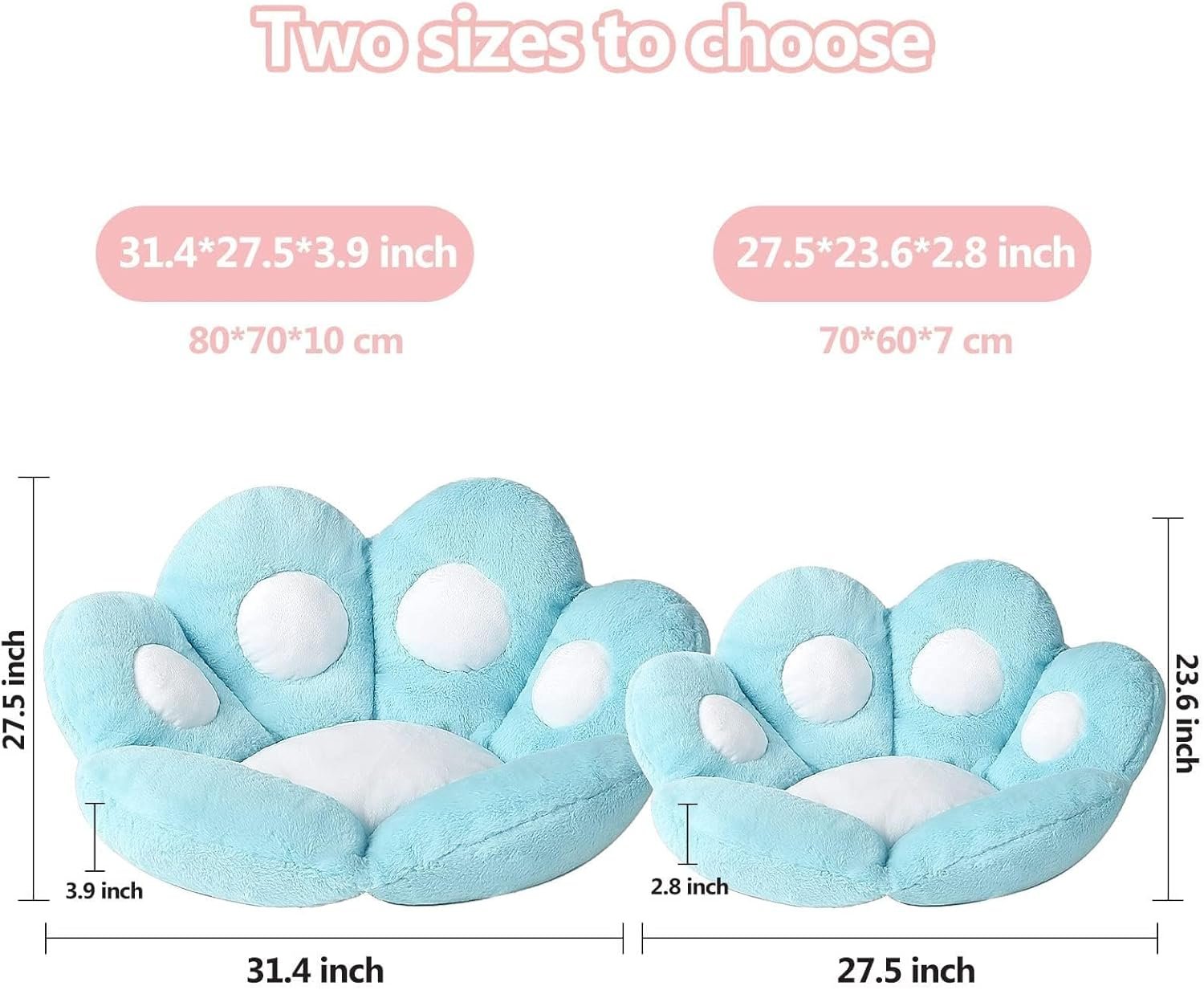Cat Paw Cushion Kawaii Chair Cushions 31.4 x 27.5 inch Cute Stuff Seat Pad Comfy Lazy Sofa Office Floor Pillow for Gaming Chairs Room Decor (Sky Blue, 31.4 x 27.5 inches??80 x 70 cm) |