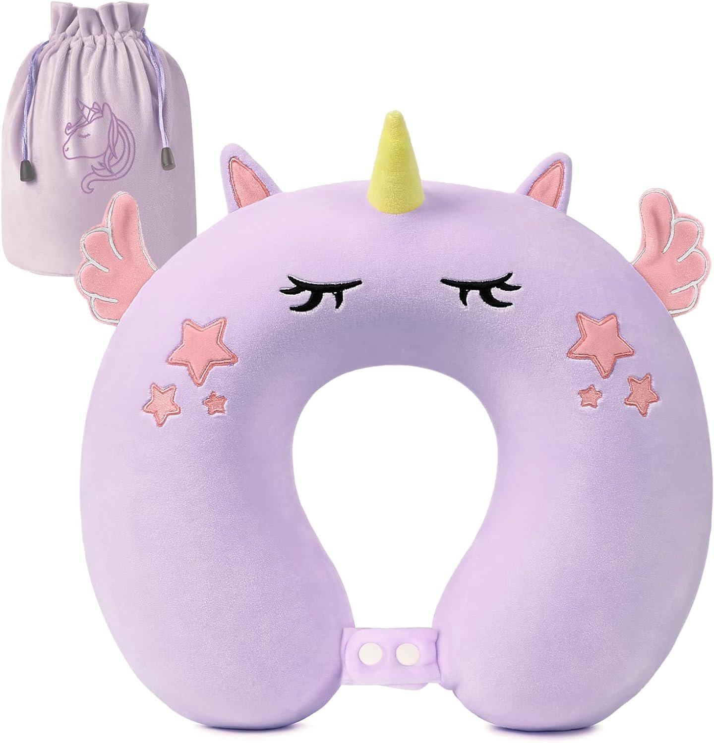 Neck Travel Pillow for Kids, Unicorn Airplane Memory Foam Pillow with Cute Sleep Mask & Earplugs, Lightweight Travelling Sleeping Pillow Set for Car, Train, Bus and Home Use (Purple) |