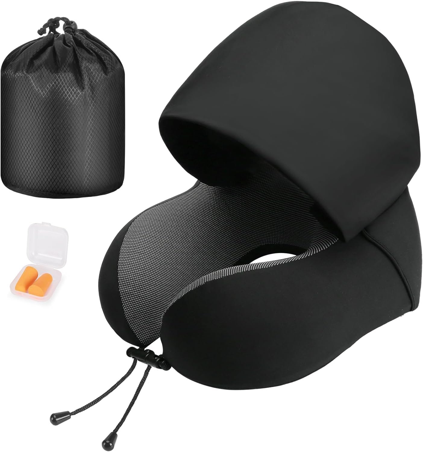 Neck Pillow for Travel, Memory Foam Travel Pillow with Hood, Adult Airplane Pillow for Head Rest Neck Support, Portable Pillow for Office Cars Trains Long Flights Sleeping (Deep Grey) |