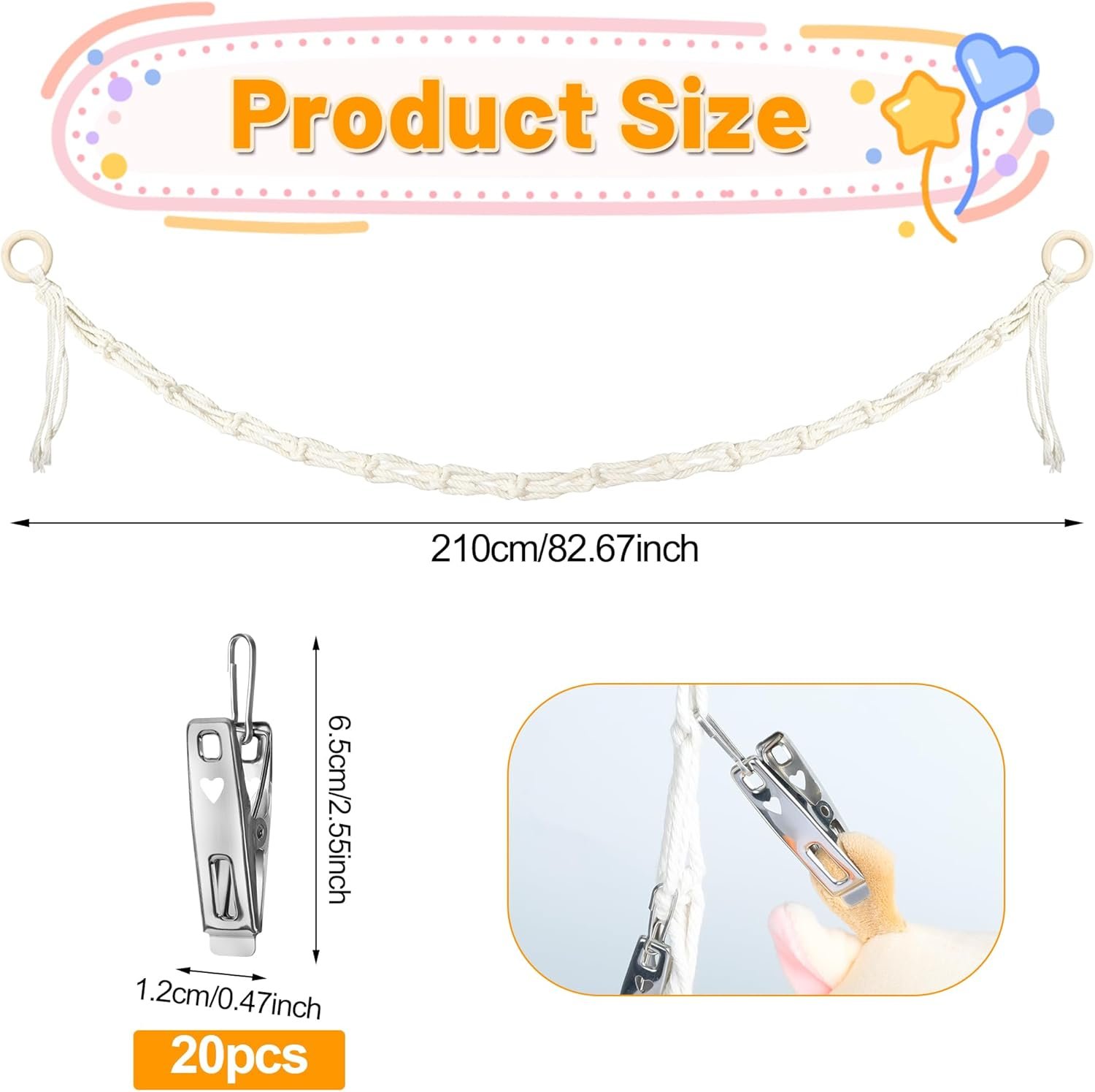 71P6U6p3zRL._AC_SL1500 Stuffed Animal Storage Hammock Corner - Hanging Stuffed Animal Holder with 20 PCS Metal Clips, Boho Stuffed Animal Organizer Chain for Hanging Hats Socks Holiday Cards |