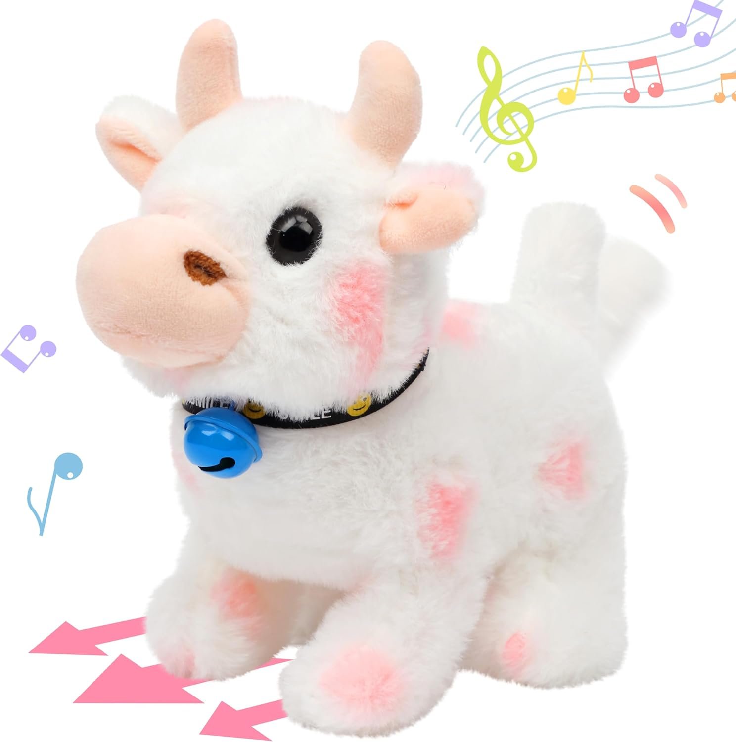 Walking Cow Interactive Electronic Pet Plush Diary Cattle Toy with Sounds and Movements MOO Nodding Head Wag Tail Animated Gifts for Toddlers Birthday, Pink, 7'' |