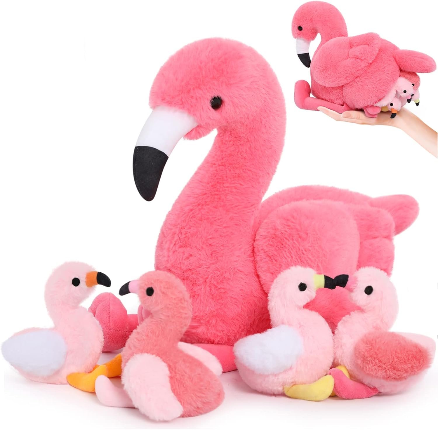 Dinosaur Stuffed Animal with Babies,23.6'' Big Mommy Stuffed Dinosaur with 3 Baby Dinosaur Stuffed Toys & 3 Eggs Plush Inside Belly, Boy Girl Dinosaur Toys for Kids 3-5, Pink T-rex Toy |