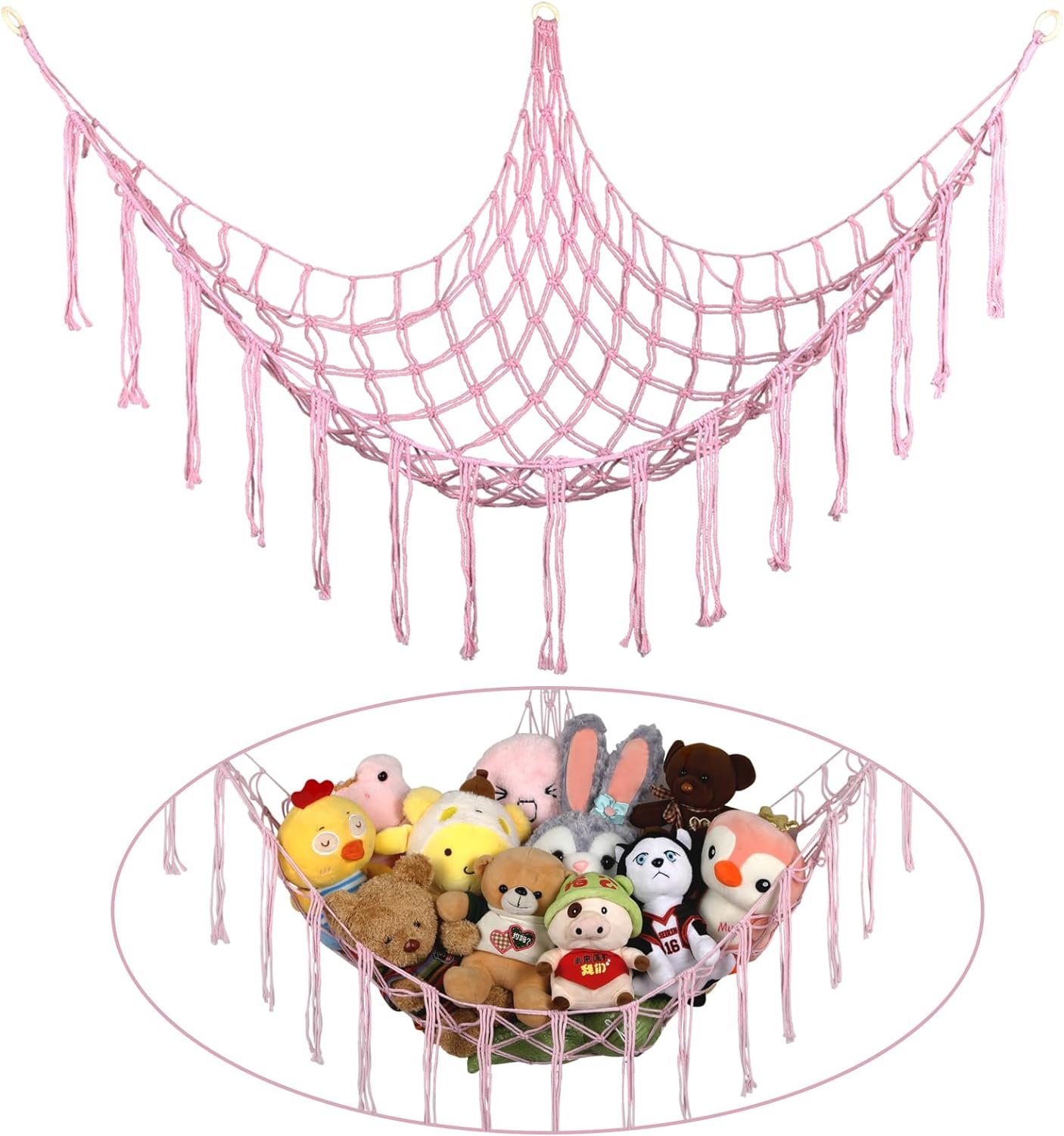 71RKNfP_4ML._AC_SL1500 Stuffed Animals Net or Hammock Large,55 inch Toy Hammock Macrame Stuff Animal Storage Corner Hanging Net Holder,Mesh Hammock Plush Toy Organizer with Hooks for Bedroom,Nursery (White) |