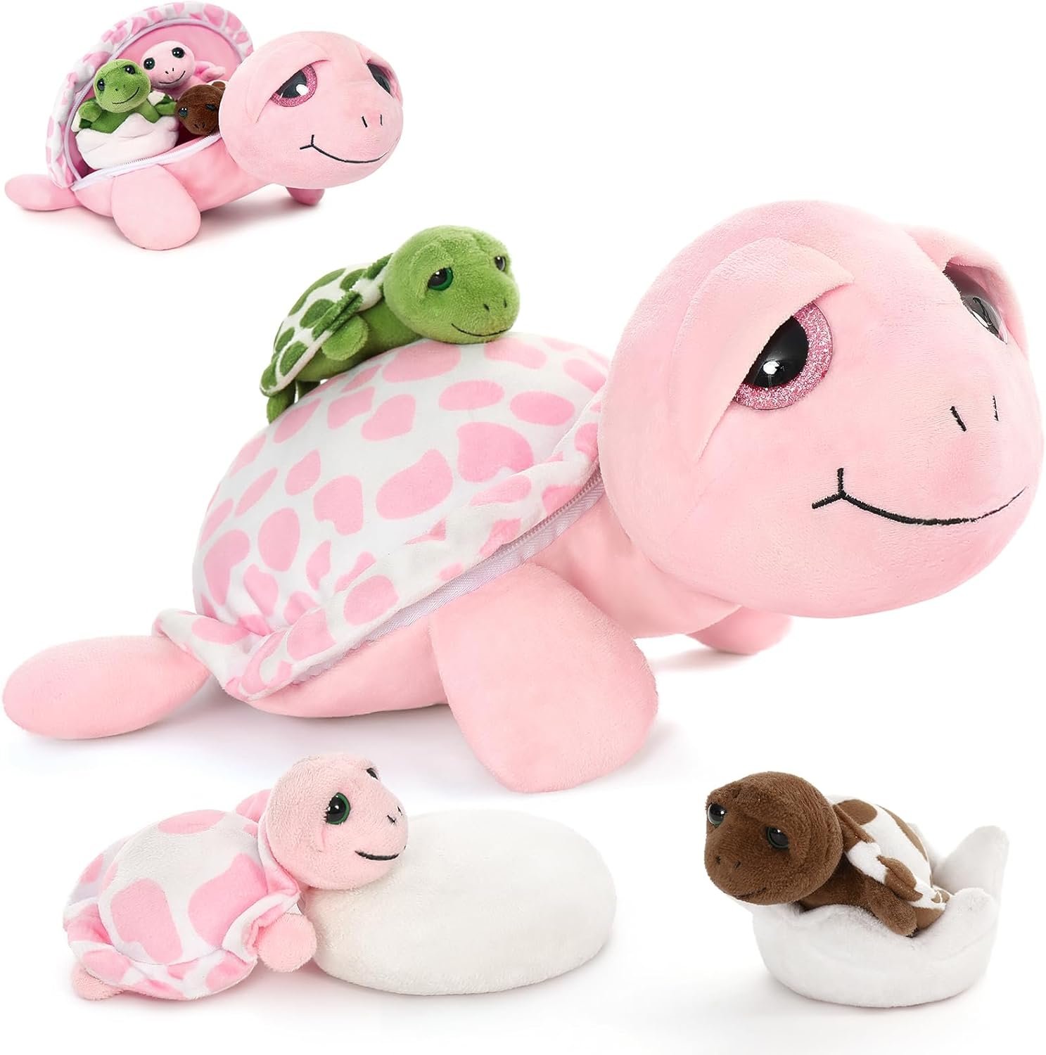 Dinosaur Stuffed Animal with Babies,23.6'' Big Mommy Stuffed Dinosaur with 3 Baby Dinosaur Stuffed Toys & 3 Eggs Plush Inside Belly, Boy Girl Dinosaur Toys for Kids 3-5, Pink T-rex Toy |