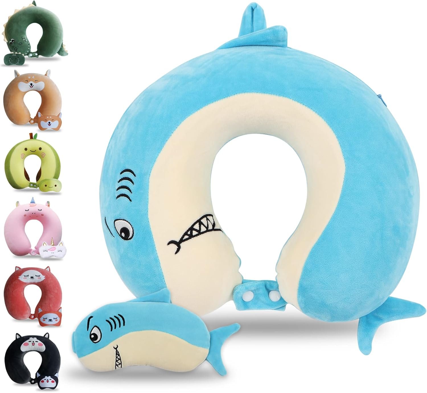Cute Travel Pillow with Sleep Eye Mask Cartoon Headrest & Neck Pillow for Kids Boys & Girls, Teens |