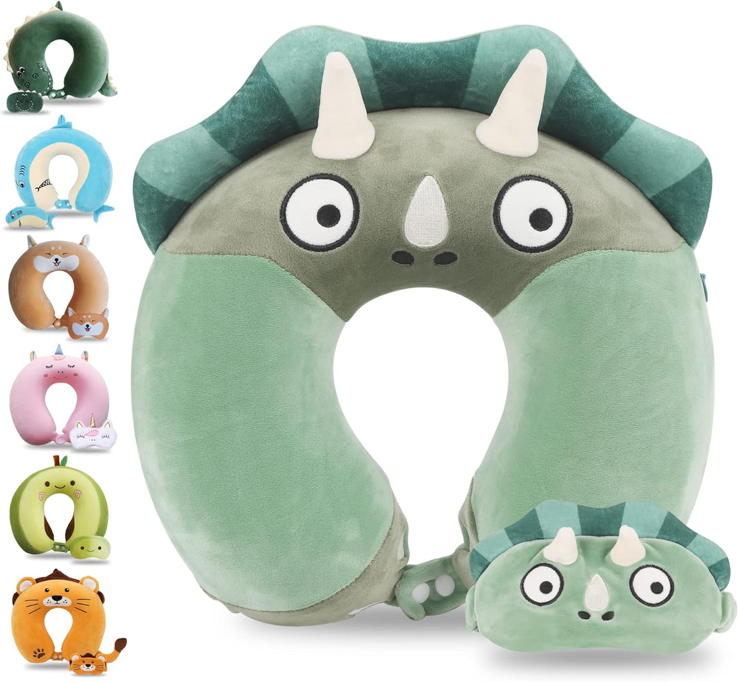 Cute Travel Pillow with Sleep Eye Mask Cartoon Headrest & Neck Pillow for Kids Boys & Girls, Teens |