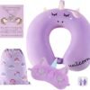 Neck Travel Pillow for Kids, Unicorn Airplane Memory Foam Pillow with Cute Sleep Mask & Earplugs, Lightweight Travelling Sleeping Pillow Set for Car, Train, Bus and Home Use (Purple) |