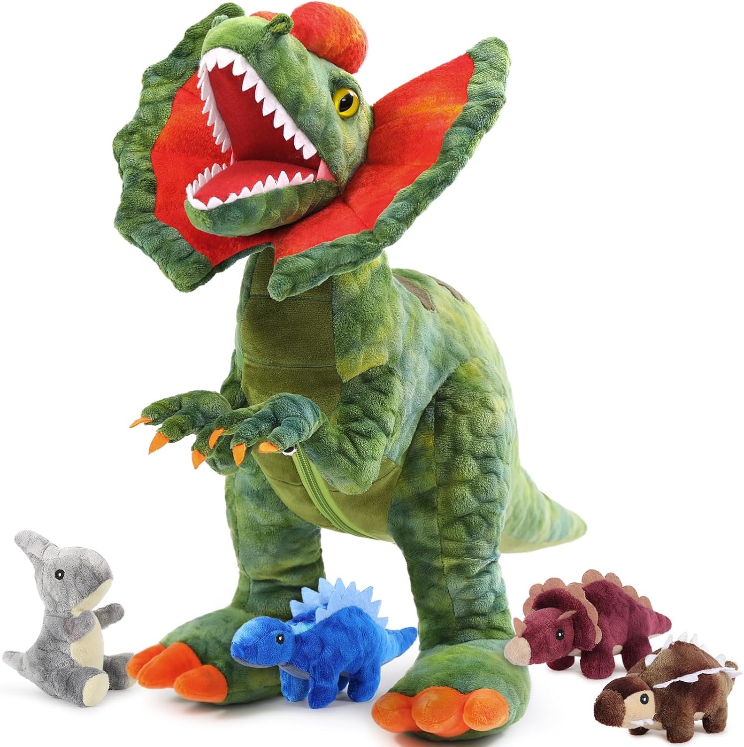 Dinosaur Stuffed Animal with Babies,23.6'' Big Mommy Stuffed Dinosaur with 3 Baby Dinosaur Stuffed Toys & 3 Eggs Plush Inside Belly, Boy Girl Dinosaur Toys for Kids 3-5, Pink T-rex Toy |
