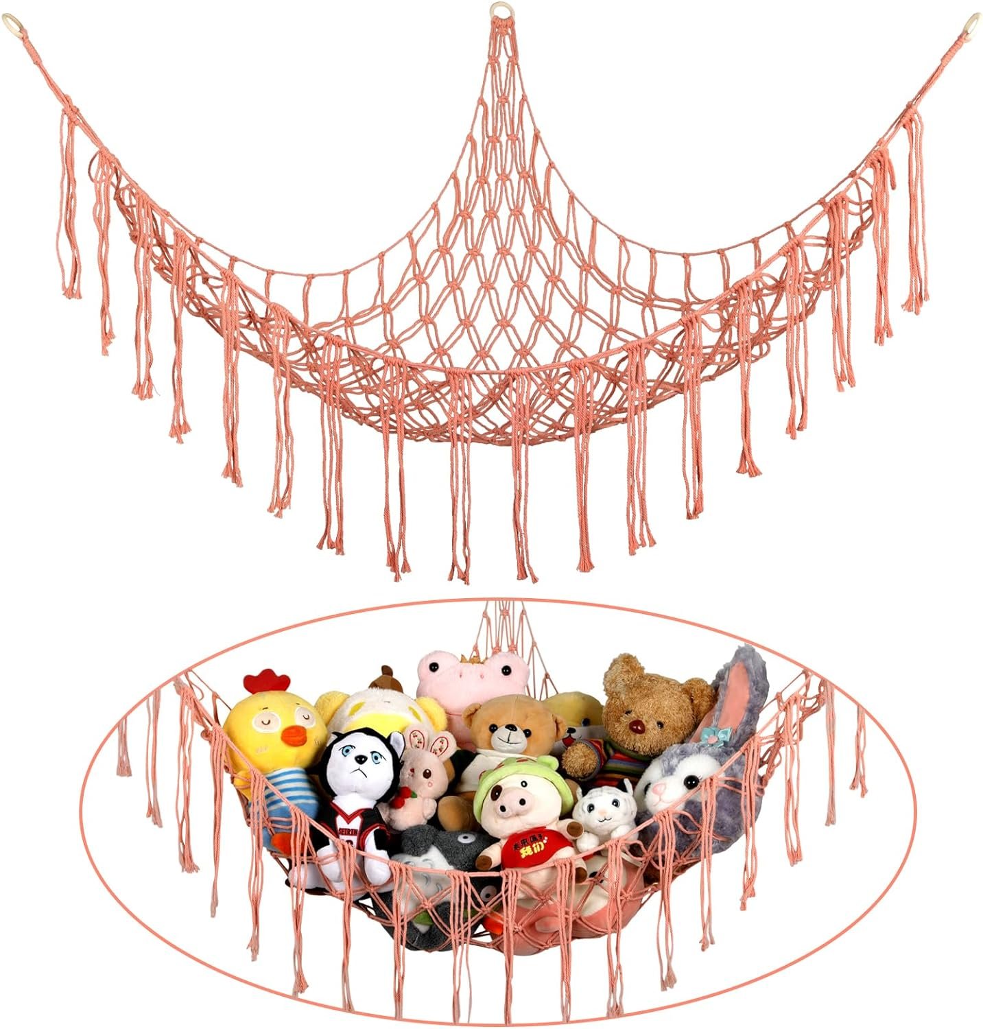 71YtS_mXaVL._AC_SL1500 Stuffed Animals Net or Hammock Large,55 inch Toy Hammock Macrame Stuff Animal Storage Corner Hanging Net Holder,Mesh Hammock Plush Toy Organizer with Hooks for Bedroom,Nursery (White) |