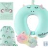 Neck Travel Pillow for Kids, Unicorn Airplane Memory Foam Pillow with Cute Sleep Mask & Earplugs, Lightweight Travelling Sleeping Pillow Set for Car, Train, Bus and Home Use (Purple) |