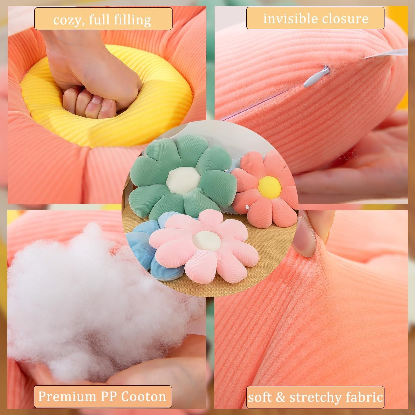 71dK-AWEVDL._AC_SL1400_10842a3c-6456-407b-bee2-060aa8fdcb11 Menoeceus Flower Pillow, Daisy Pillow Flower Shaped Throw Pillow Floor Pillow Plush Pillow Cute Decorative Pillows Floor Cushions Flower Seat Cushion for Bedroom Sofa Chair (White, 15.75") |