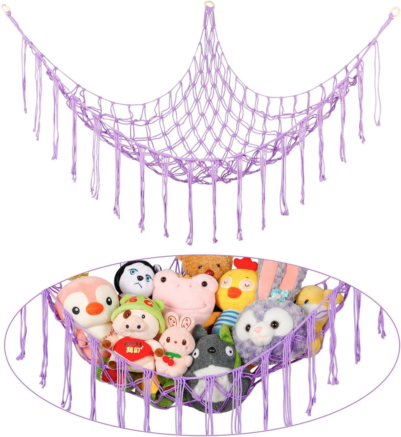 71dwJwf7DwL._AC_SL1500 Stuffed Animals Net or Hammock Large,55 inch Toy Hammock Macrame Stuff Animal Storage Corner Hanging Net Holder,Mesh Hammock Plush Toy Organizer with Hooks for Bedroom,Nursery (White) |