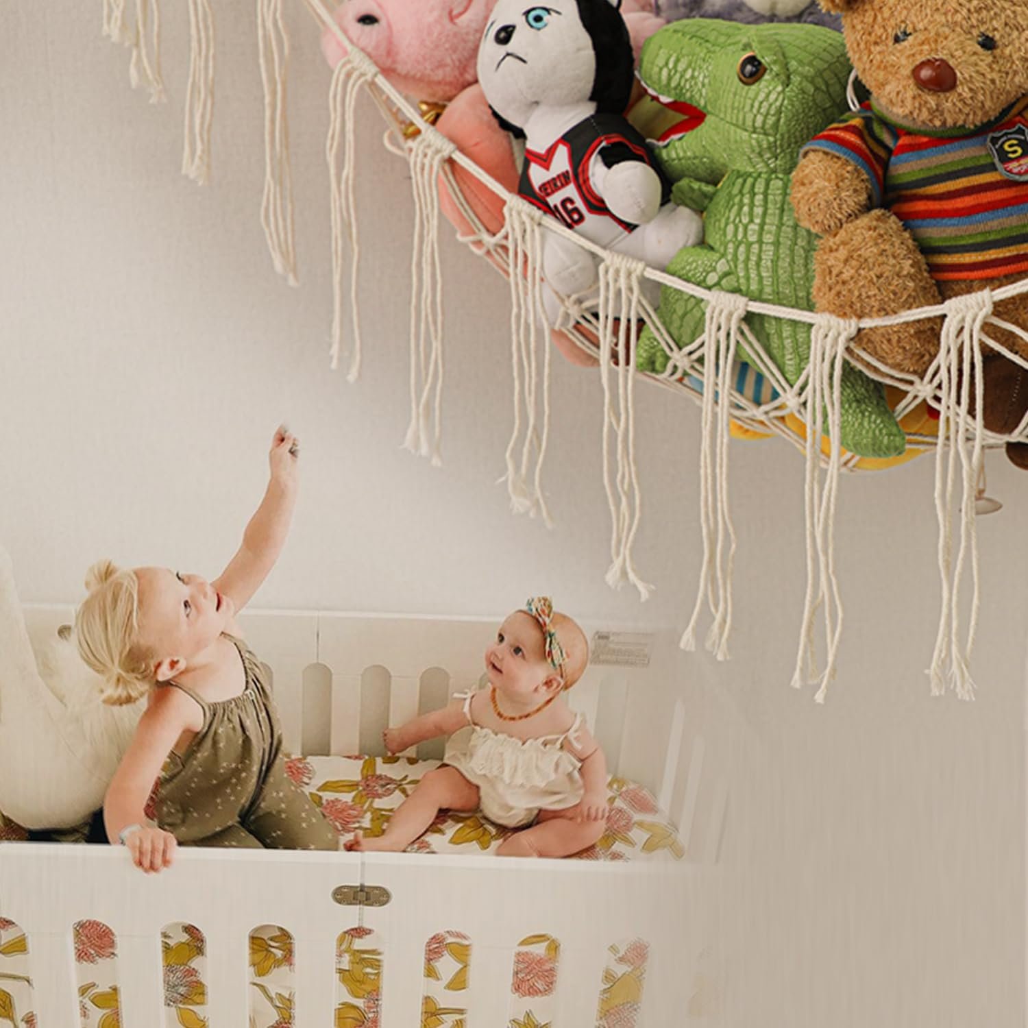 71ezw00qZRL._AC_SL1500 Stuffed Animals Net or Hammock Large,55 inch Toy Hammock Macrame Stuff Animal Storage Corner Hanging Net Holder,Mesh Hammock Plush Toy Organizer with Hooks for Bedroom,Nursery (White) |