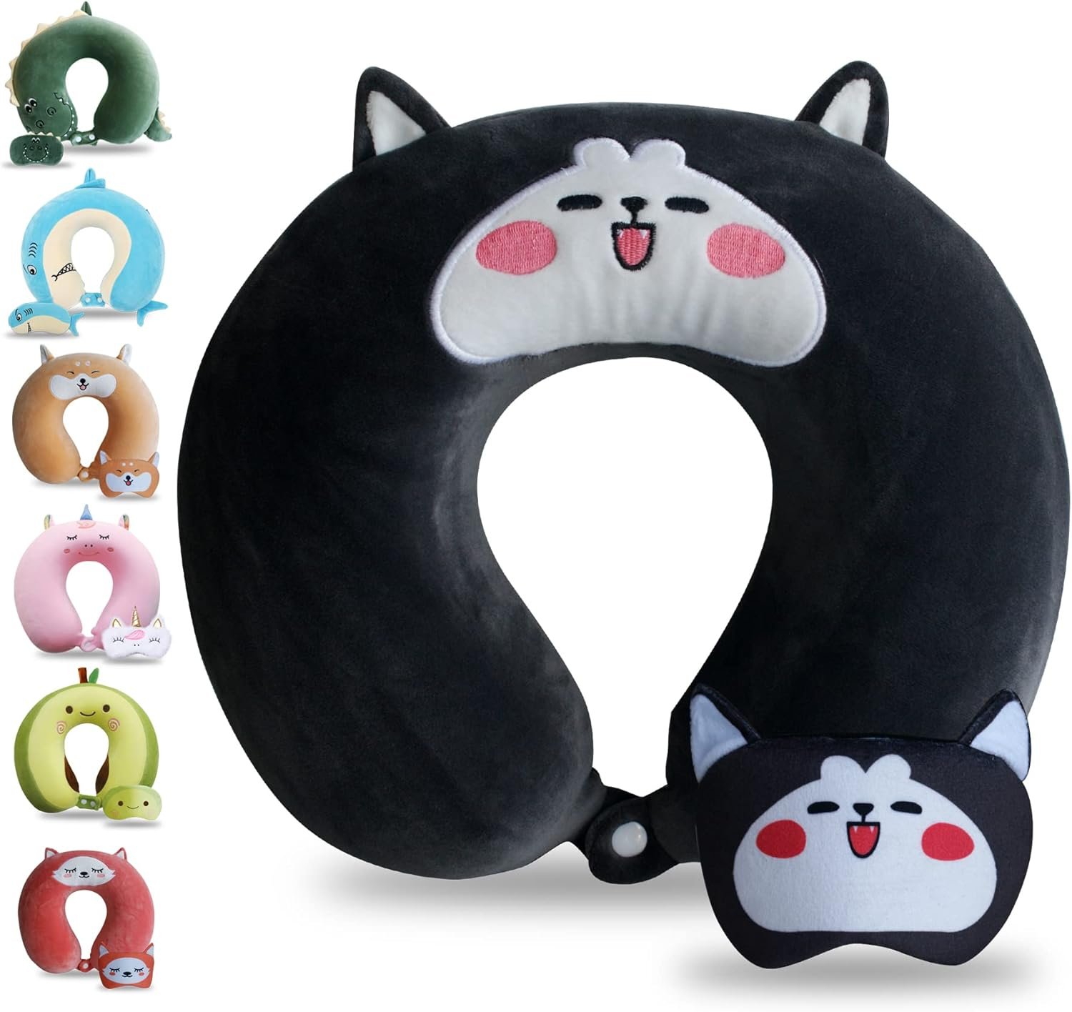 Cute Travel Pillow with Sleep Eye Mask Cartoon Headrest & Neck Pillow for Kids Boys & Girls, Teens |
