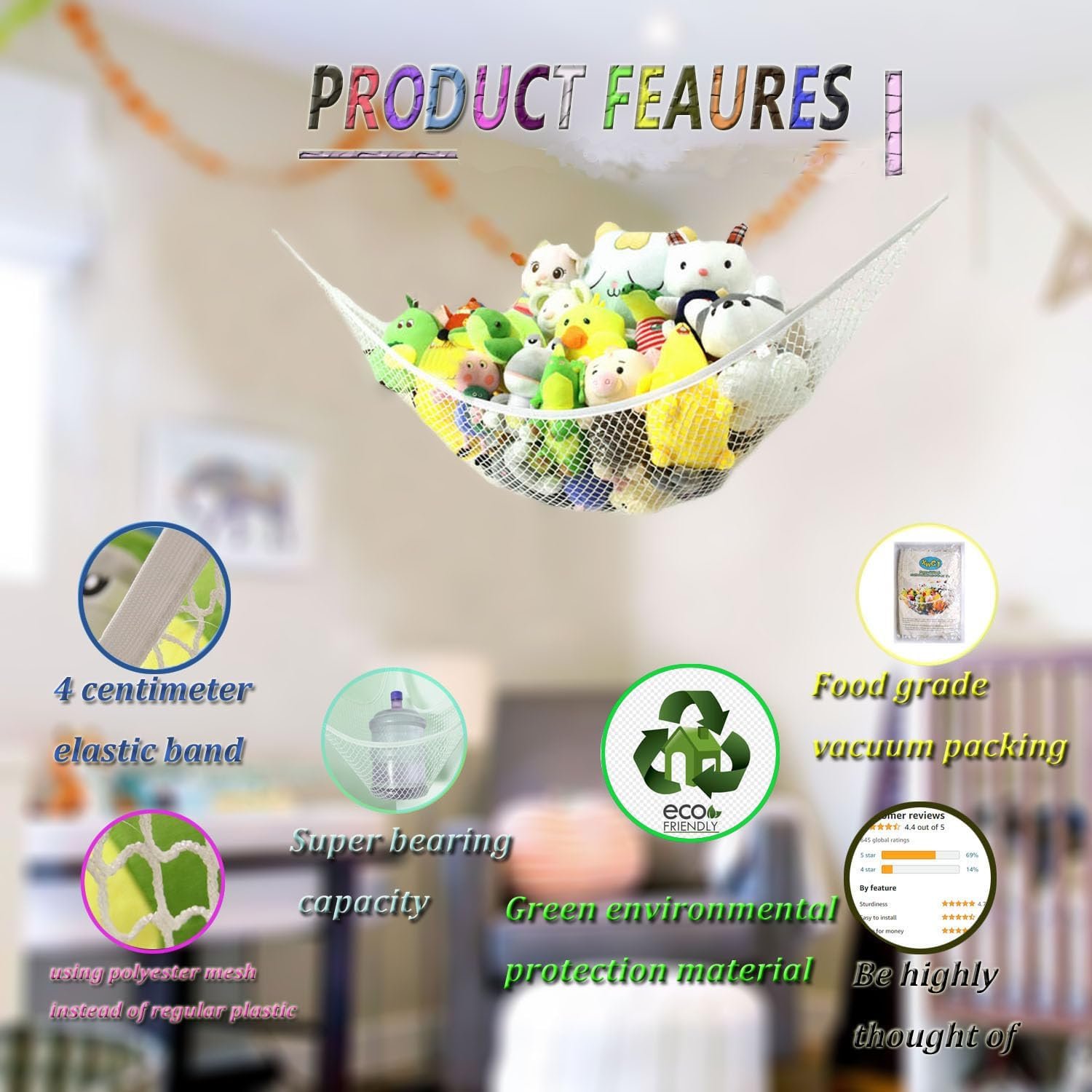 Stuffed Animal Net or Hammock, Toy Hammock, Teddy Bear Hammock, There Are 25 RUBBER BANDS in The Elastic of Our Stuffed Animal Storage Net! (X-Large) |