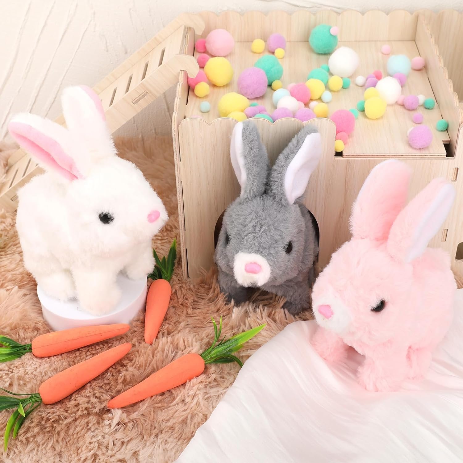 Hopping Bunny Baby Toys with Sounds, Wiggling Ears, Twitching Mouth and Nose, Educational Interactive Rabbit Plush Toy for Kids |