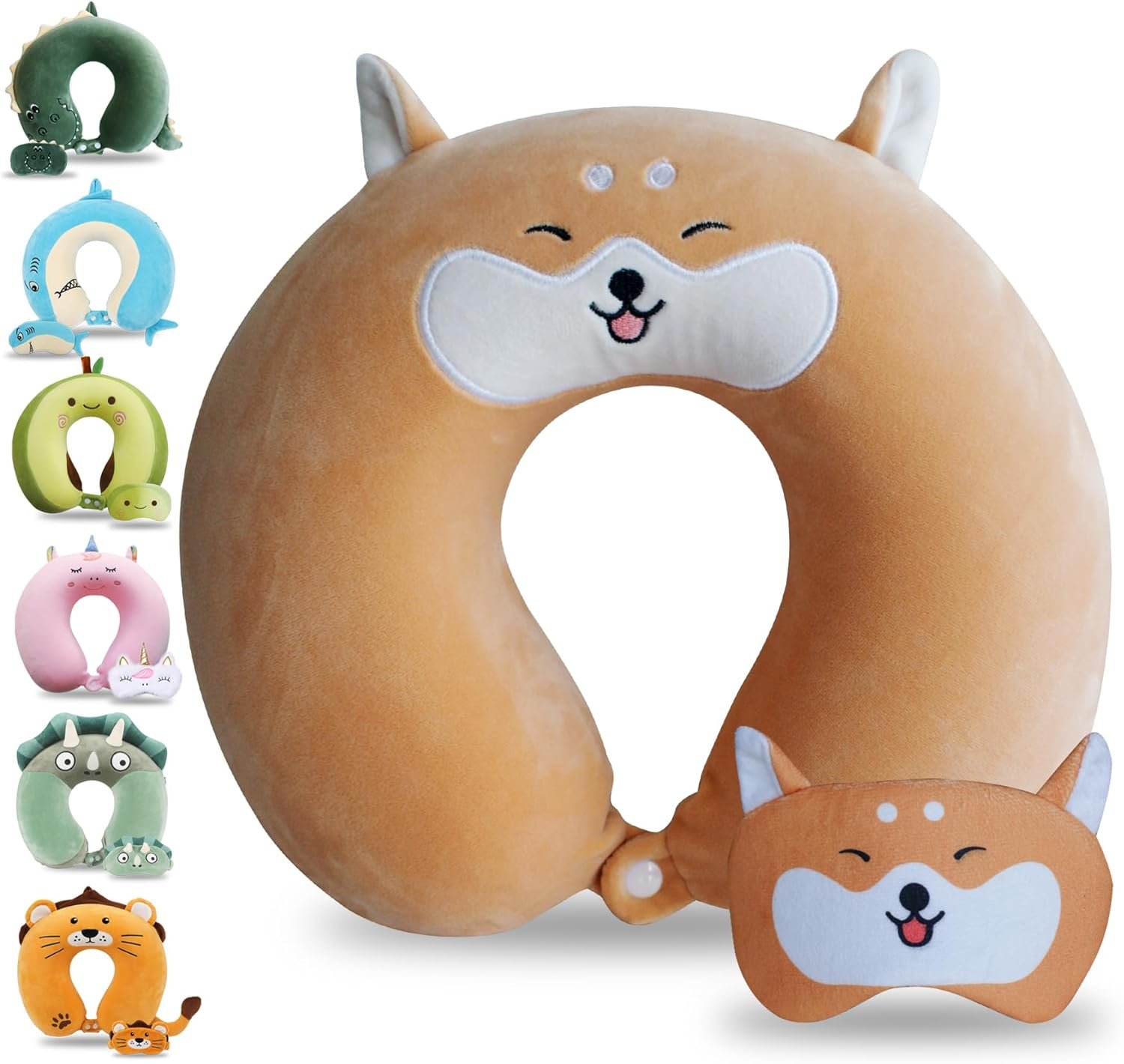 Cute Travel Pillow with Sleep Eye Mask Cartoon Headrest & Neck Pillow for Kids Boys & Girls, Teens |
