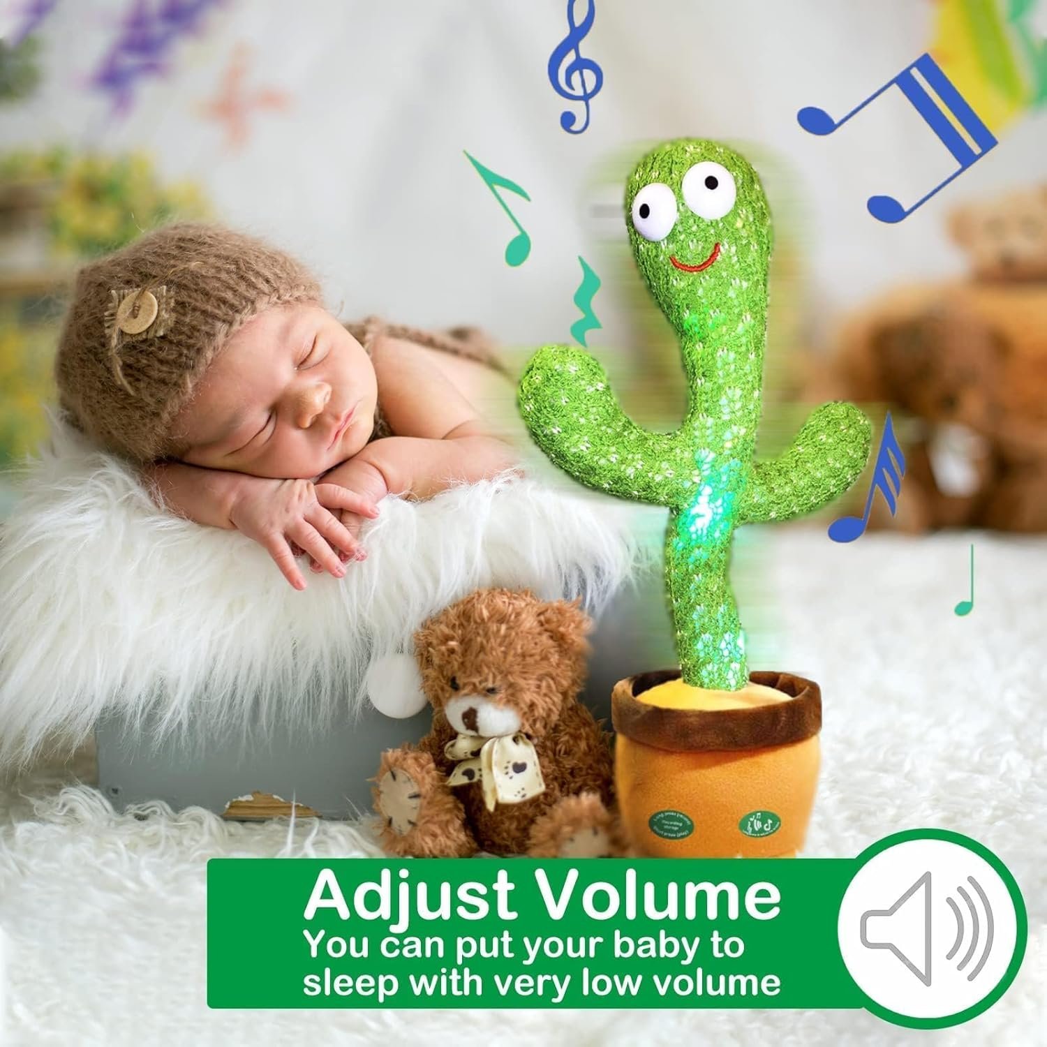 71n9oPzuvGL._AC_SL1500 Dancing Cactus Mimicking Toy,Talking Repeat Singing Sunny Cactus Toy 120 Pcs Songs for Baby 15S Record Your Sound Sing+Dancing+Recording+LED |